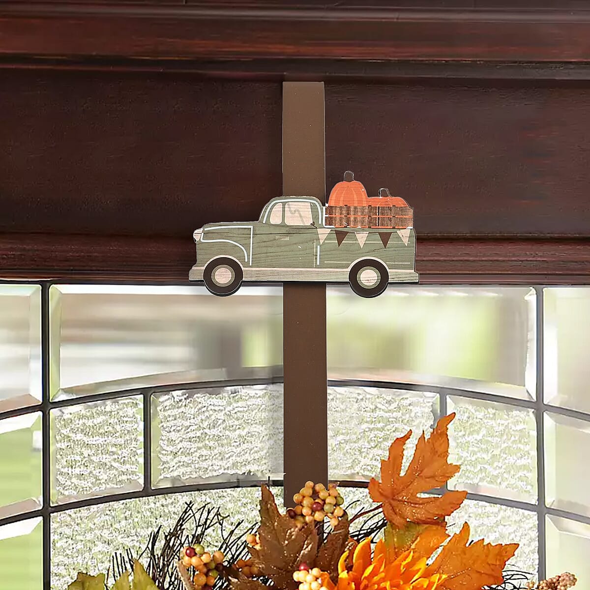 Harvest Truck Metal Wreath Hanger (Fall Decor) , Door Wreath Hanger Holder , Festive Decor , Decoration Items image number 1