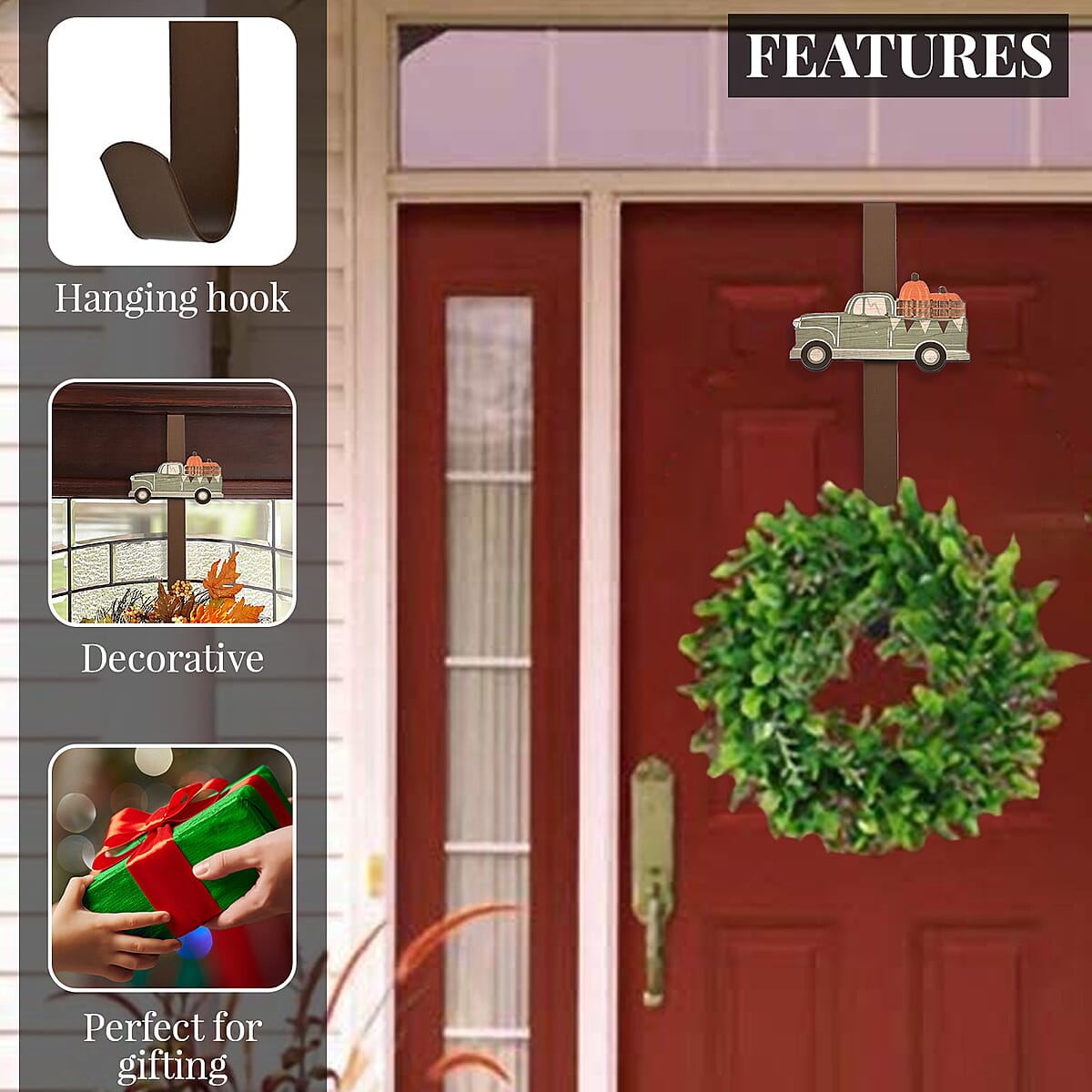 Harvest Truck Metal Wreath Hanger (Fall Decor) , Door Wreath Hanger Holder , Festive Decor , Decoration Items image number 2