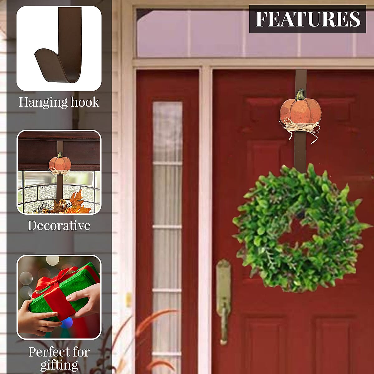 Harvest Pumpkin Metal Wreath Hanger (Fall Decor) | Door Wreath Hanger Holder | Festive D&eacute;cor | Decoration Items image number 2