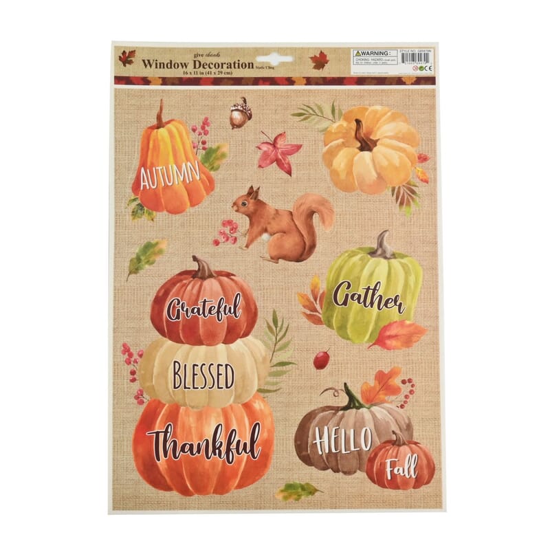 Closeout Pumpkin Harvest Window Cling (Fall Decor) , Custom Window Clings , Static Cling Stickers