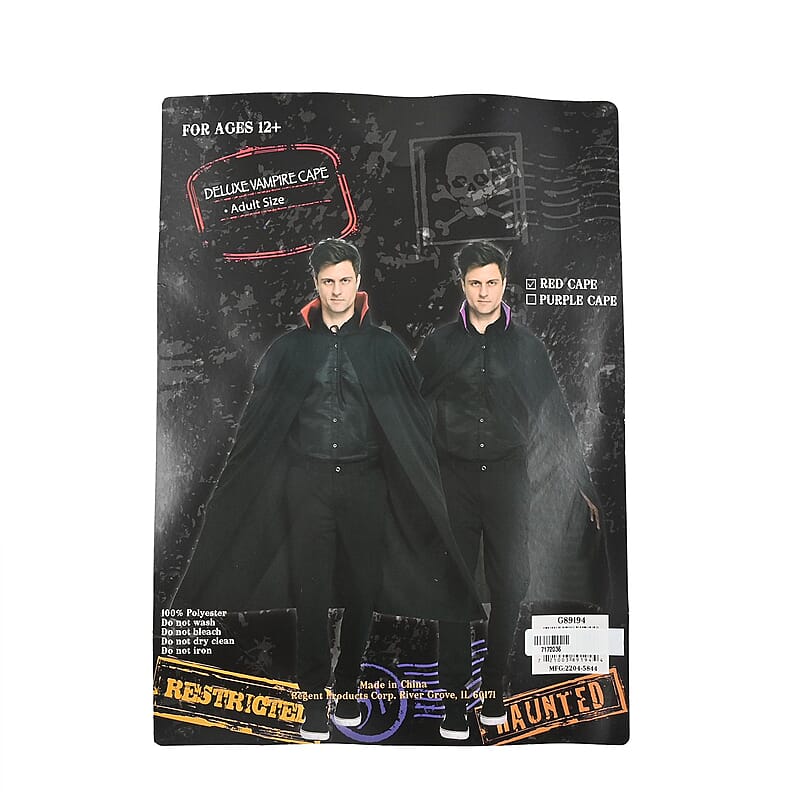 Halloween- Vampire Cape W/satin Red Collar 47 Inches (Adult Size) | Vampire Cape Halloween Costume | Dracula Cape