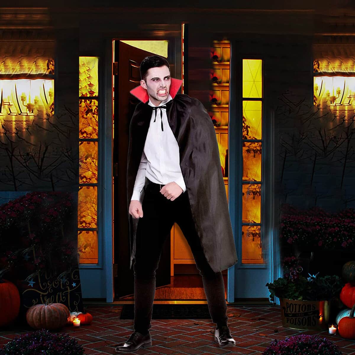 Halloween- Vampire Cape W/satin Red Collar 47 Inches (Adult Size) image number 1