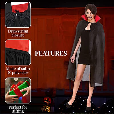 Halloween- Vampire Cape W/satin Red Collar 47 Inches (Adult Size) | Vampire Cape Halloween Costume | Dracula Cape