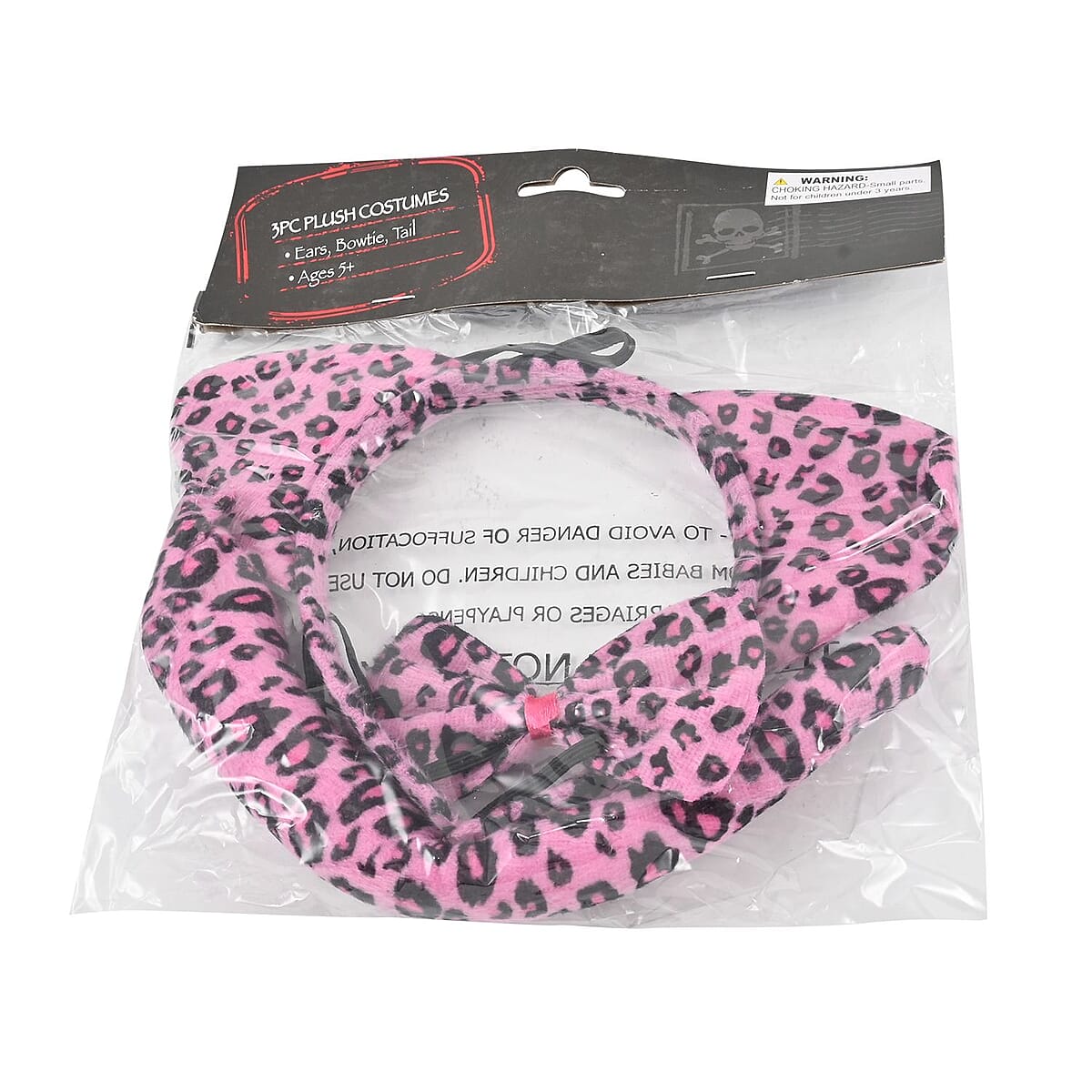 Halloween- Pink Cheetah Costume 3pc Plush set (Includes Ears Headband/bowtie/tail) image number 4