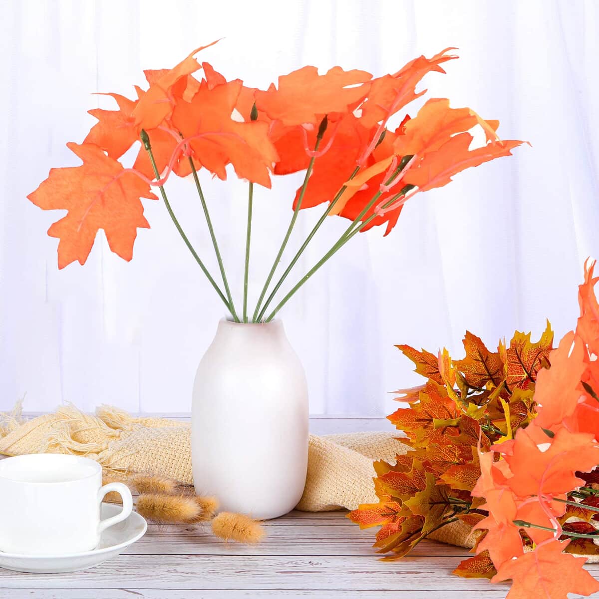 Fall Leaves 7-stem Bouquet (Orange) | Fall Decor | Home Decor | Festive Decor | Decoration Items image number 1