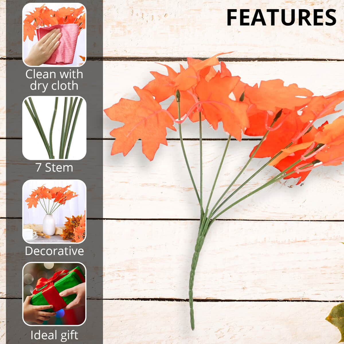 Fall Leaves 7-stem Bouquet (Orange) | Fall Decor | Home Decor | Festive Decor | Decoration Items image number 2