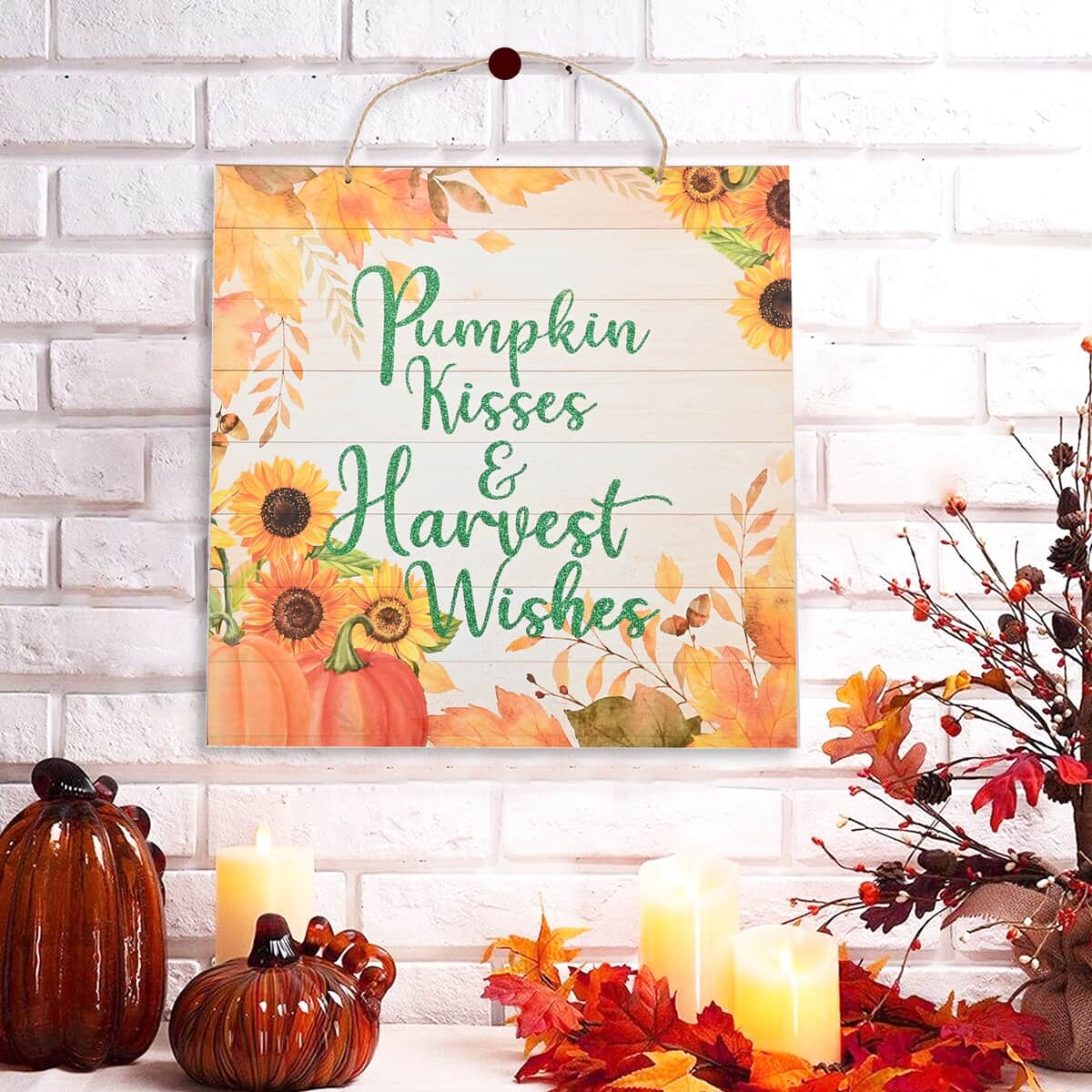 Pumpkin Kisses & Harvest Wishes Wall Plaque (Fall Decor) image number 1
