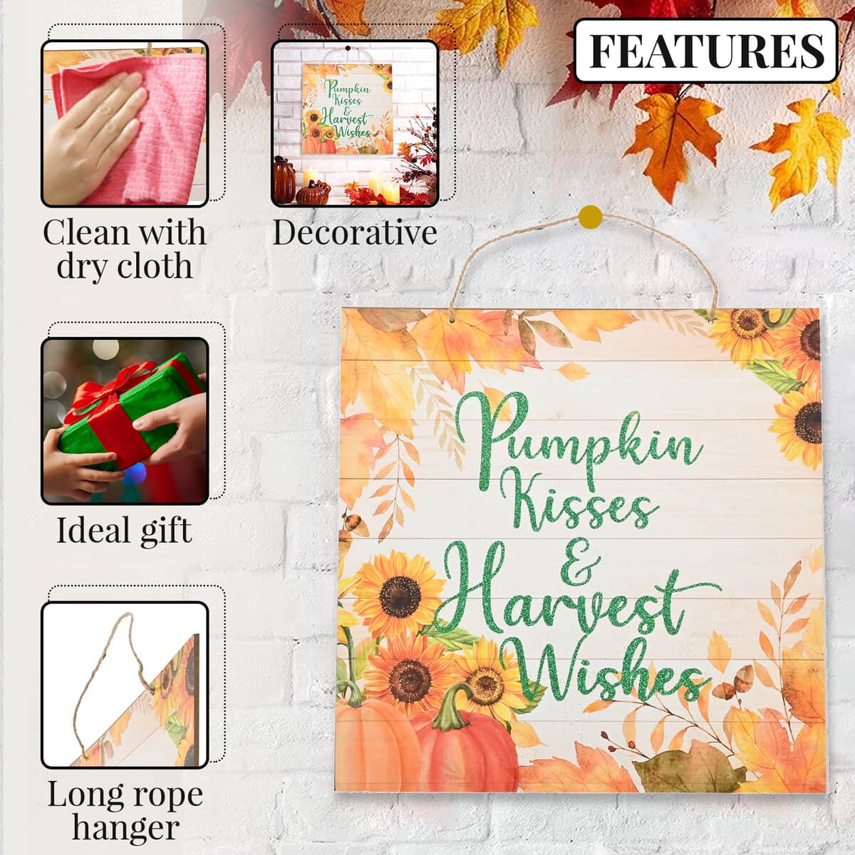 Pumpkin Kisses & Harvest Wishes Wall Plaque (Fall Decor) image number 2