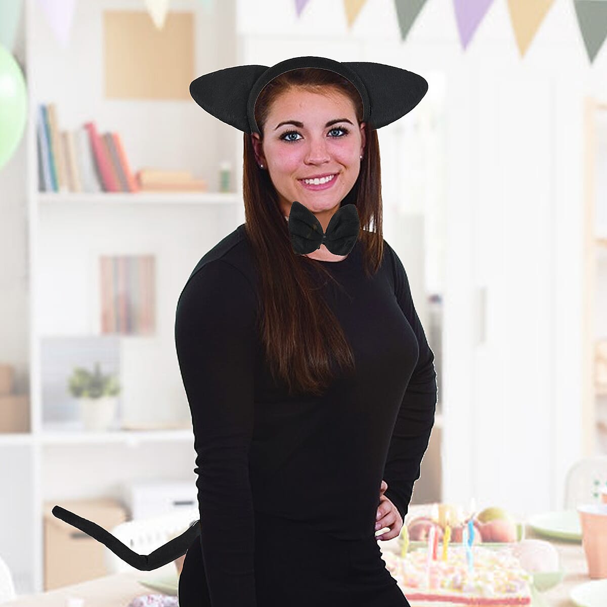 Halloween- Black Cat Costume 3pc Plush set (Includes Ears Headband/bowtie/tail) image number 1