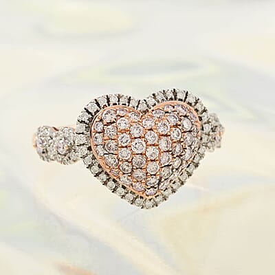14K Rose Gold Natural Pink and White Diamond SI-I1 Heart Ring (Size 7.0) 5.90 Grams 0.75 ctw