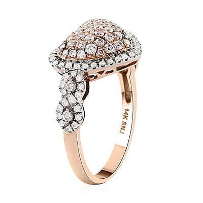 14K Rose Gold Natural Pink and White Diamond SI-I1 Heart Ring (Size 7.0) 5.90 Grams 0.75 ctw