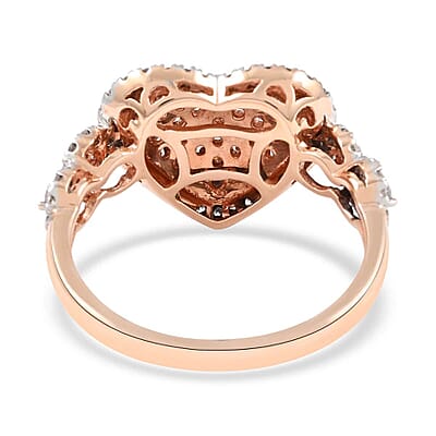 14K Rose Gold Natural Pink and White Diamond SI-I1 Heart Ring (Size 7.0) 5.90 Grams 0.75 ctw
