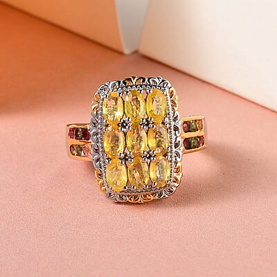 Madagascar Yellow Sapphire and Multi-Tourmaline Ring in Vermeil Yellow Gold and Platinum Over Sterling Silver (Size 10.0) 3.25 ctw