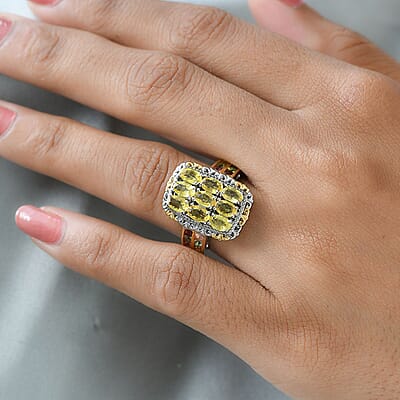 Madagascar Yellow Sapphire and Multi-Tourmaline Ring in Vermeil Yellow Gold and Platinum Over Sterling Silver (Size 10.0) 3.25 ctw