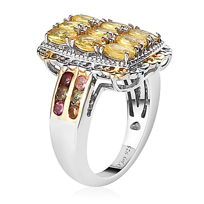 Madagascar Yellow Sapphire and Multi-Tourmaline Ring in Vermeil Yellow Gold and Platinum Over Sterling Silver (Size 10.0) 3.25 ctw