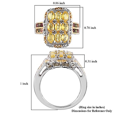Madagascar Yellow Sapphire and Multi-Tourmaline Ring in Vermeil Yellow Gold and Platinum Over Sterling Silver (Size 10.0) 3.25 ctw