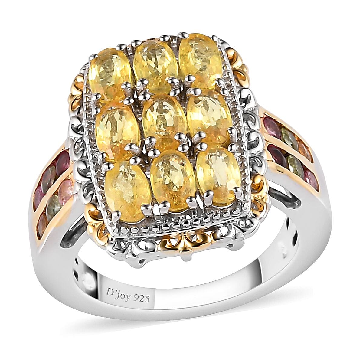 Madagascar Yellow Sapphire and Multi-Tourmaline Ring in Vermeil Yellow Gold and Platinum Over Sterling Silver (Size 6.0) 3.25 ctw