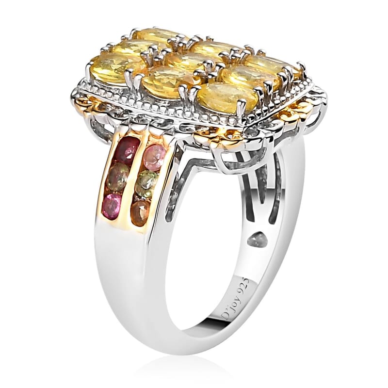 Madagascar Yellow Sapphire and Multi-Tourmaline Ring in Vermeil Yellow Gold and Platinum Over Sterling Silver (Size 6.0) 3.25 ctw