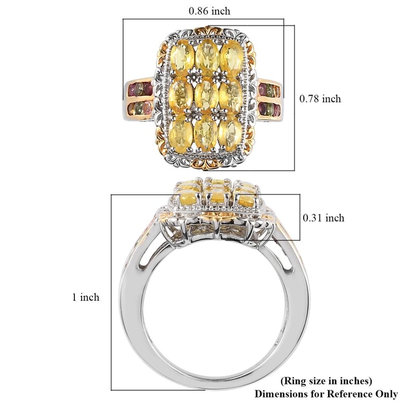 Madagascar Yellow Sapphire and Multi-Tourmaline Ring in Vermeil Yellow Gold and Platinum Over Sterling Silver (Size 6.0) 3.25 ctw