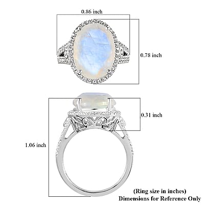 Premium Rainbow Moonstone and White Zircon Halo Ring in Platinum Over Sterling Silver (Size 10.0) 10.60 ctw