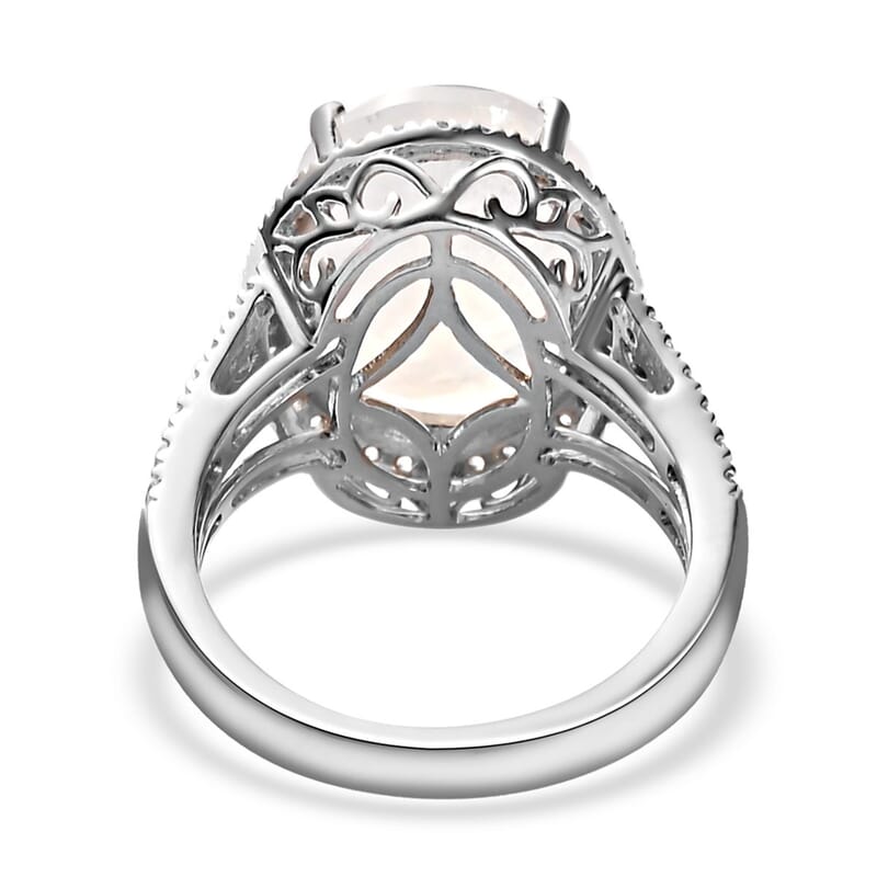 Premium Rainbow Moonstone and White Zircon Halo Ring in Platinum Over Sterling Silver (Size 7.0) 10.60 ctw