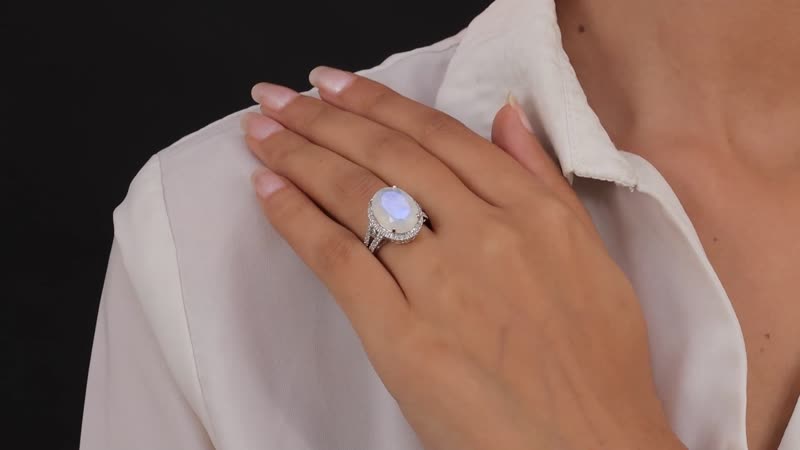 Premium Rainbow Moonstone and White Zircon Halo Ring in Platinum Over Sterling Silver (Size 10.0) 10.60 ctw