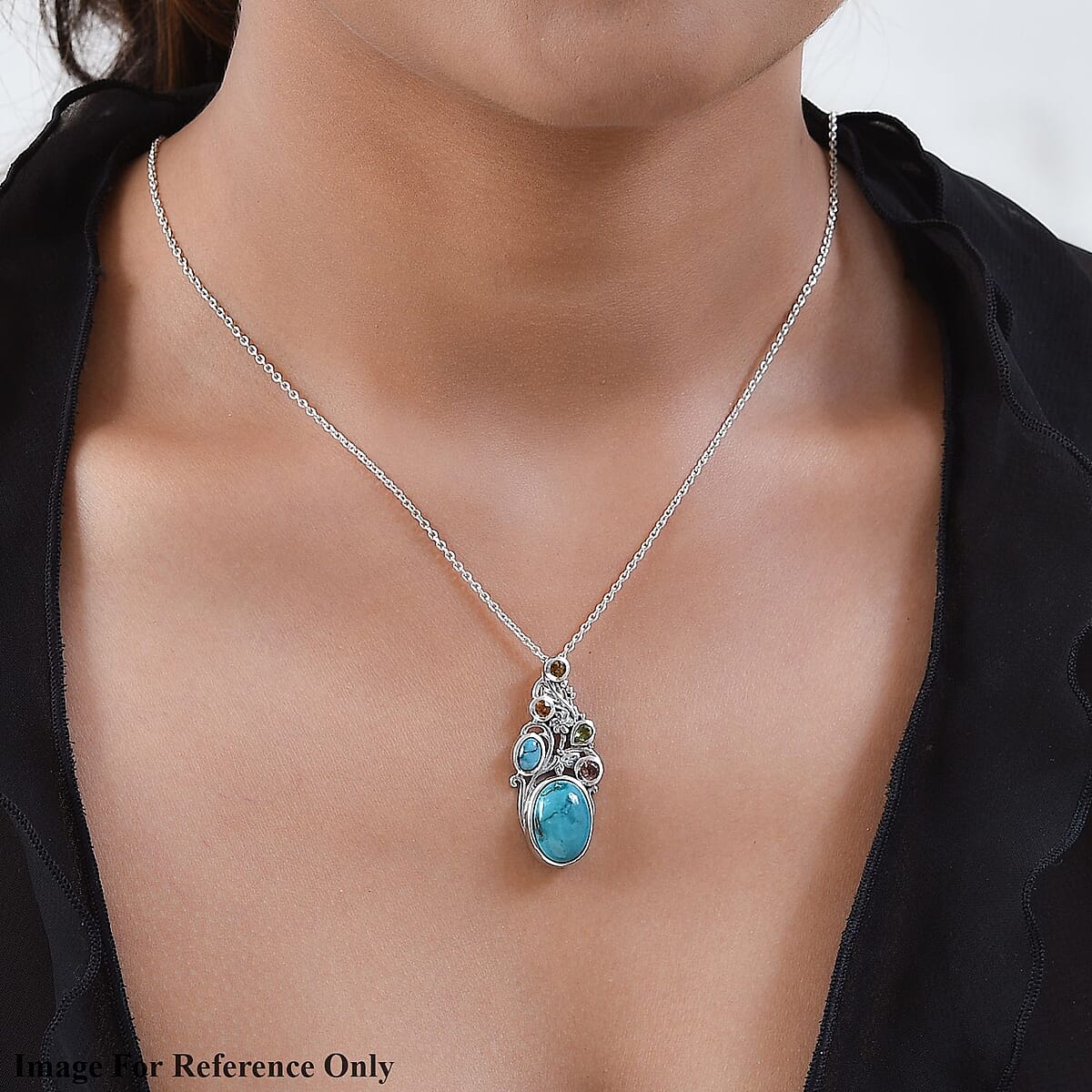 Artisan Crafted Sierra Nevada Turquoise and Multi-Tourmaline Pendant in Sterling Silver 6.90 ctw image number 1