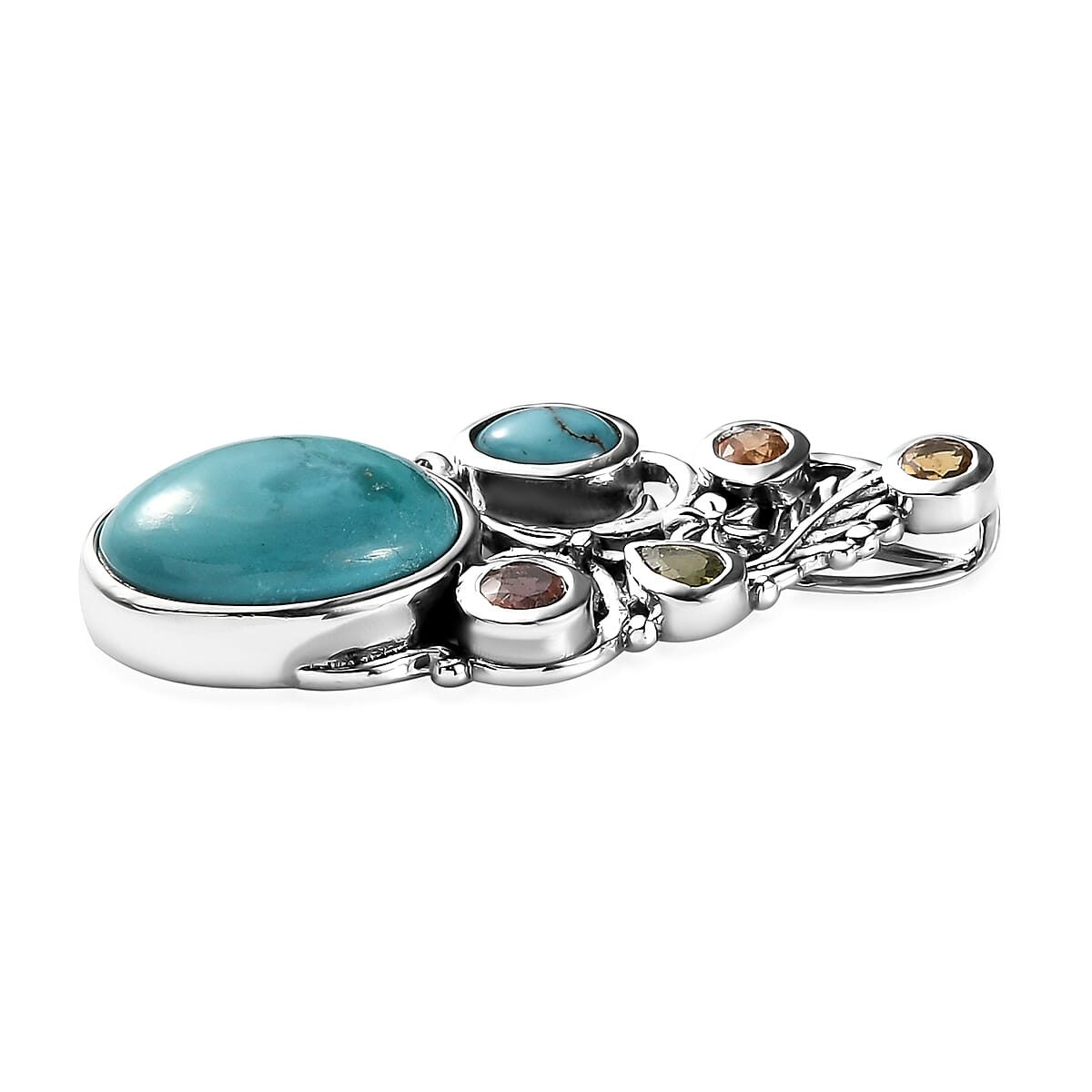 Artisan Crafted Sierra Nevada Turquoise and Multi-Tourmaline Pendant in Sterling Silver 6.90 ctw image number 2