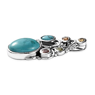 Artisan Crafted Sierra Nevada Turquoise and Multi-Tourmaline Pendant in Sterling Silver 6.90 ctw