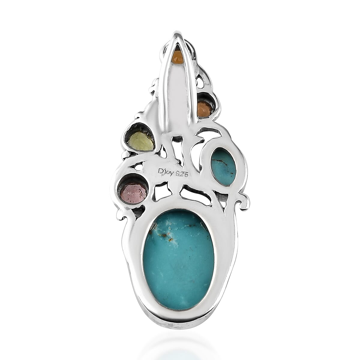 Artisan Crafted Sierra Nevada Turquoise and Multi-Tourmaline Pendant in Sterling Silver 6.90 ctw image number 3