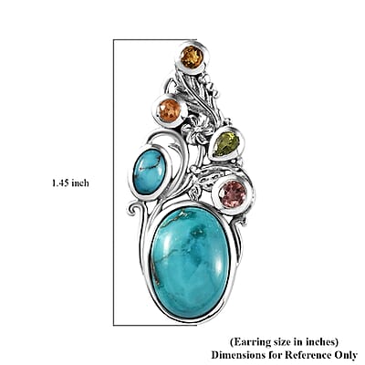 Artisan Crafted Sierra Nevada Turquoise and Multi-Tourmaline Pendant in Sterling Silver 6.90 ctw