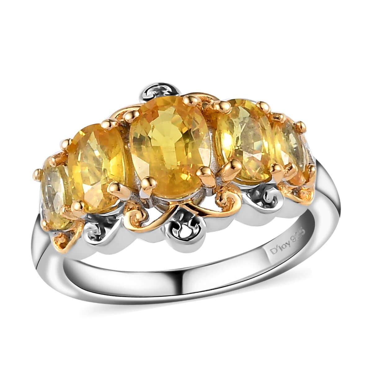 Madagascar Yellow Sapphire 5 Stone Ring in Vermeil Yellow Gold and Platinum Over Sterling Silver (Size 7.0) 3.00 ctw image number 0