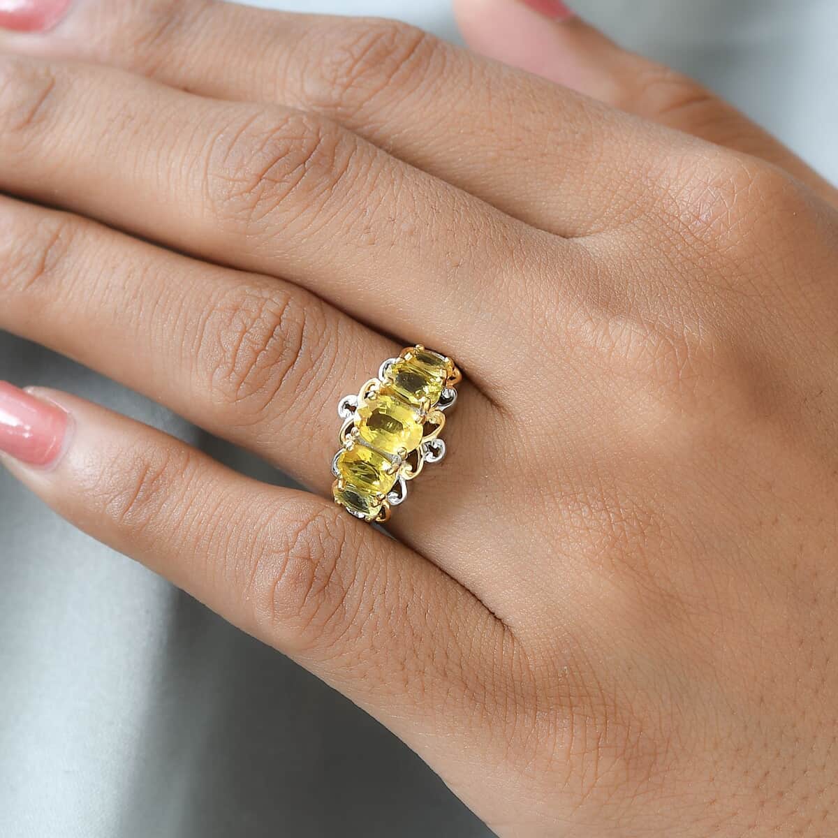 Madagascar Yellow Sapphire 5 Stone Ring in Vermeil Yellow Gold and Platinum Over Sterling Silver (Size 7.0) 3.00 ctw image number 2