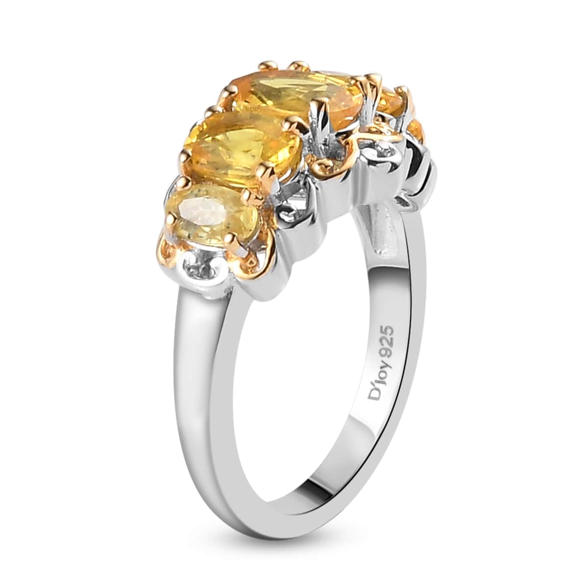 Madagascar Yellow Sapphire 5 Stone Ring in Vermeil Yellow Gold and Platinum Over Sterling Silver (Size 7.0) 3.00 ctw image number 3