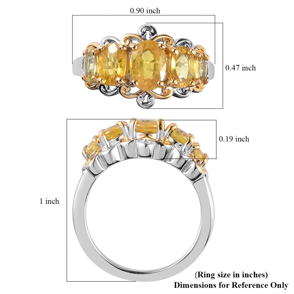 Madagascar Yellow Sapphire 5 Stone Ring in Vermeil Yellow Gold and Platinum Over Sterling Silver (Size 7.0) 3.00 ctw image number 5