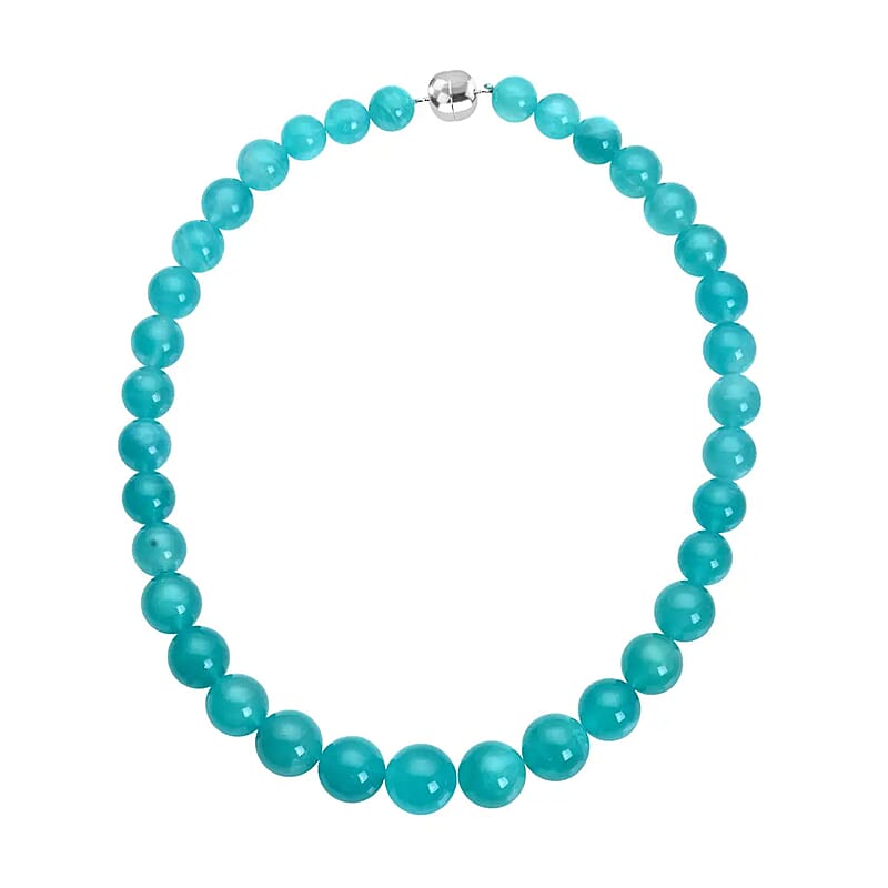 AAA Amazonite Beaded Necklace 20 Inches in Rhodium Over Sterling Silver 450.00 ctw