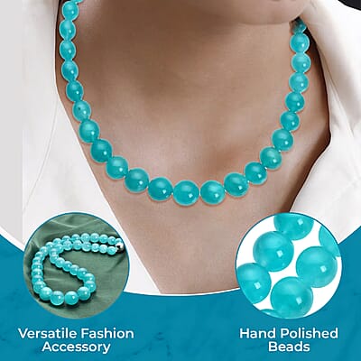 AAA Amazonite Beaded Necklace 20 Inches in Rhodium Over Sterling Silver 450.00 ctw