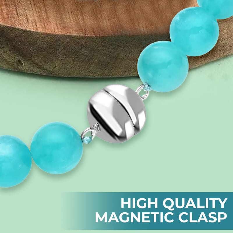 AAA Amazonite Beaded Necklace 20 Inches in Rhodium Over Sterling Silver 450.00 ctw