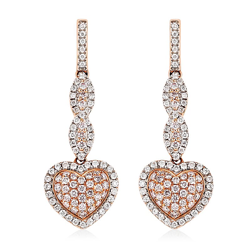 Natural Pink and White Diamond SI-I1 1.00 ctw Earrings in 14K Rose Gold 4 Grams