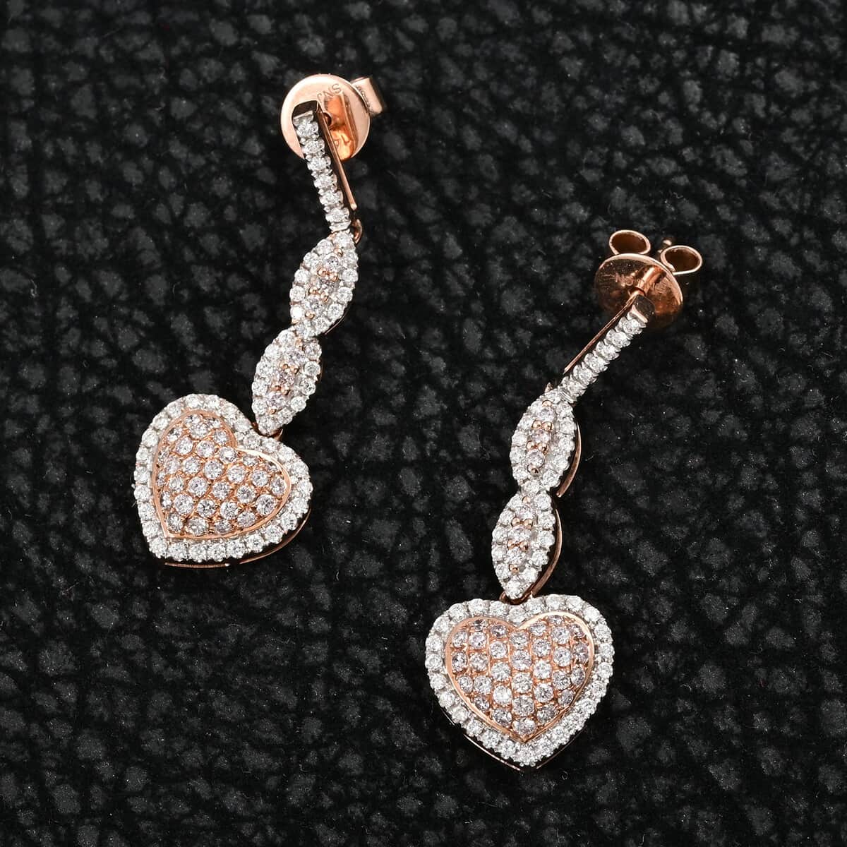 Natural Pink and White Diamond SI-I1 1.00 ctw Earrings in 14K Rose Gold 4 Grams image number 1