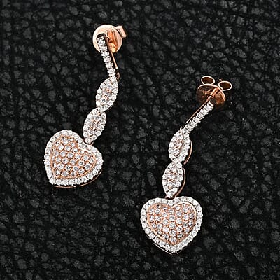 Natural Pink and White Diamond SI-I1 1.00 ctw Earrings in 14K Rose Gold 4 Grams