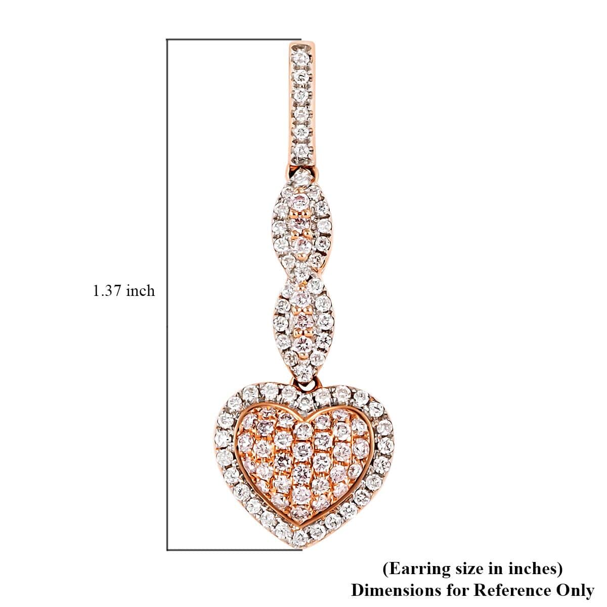 Natural Pink and White Diamond SI-I1 1.00 ctw Earrings in 14K Rose Gold 4 Grams image number 5