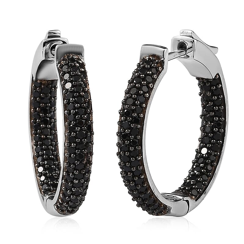 Thai Black Spinel 2.15 ctw Hoop Earrings , Gemstone Hoops, Sterling Silver Hoop Earrings , Silver Hoops , Spinel Hoops ,Inside Out Hoops