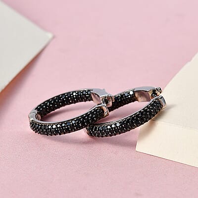 Thai Black Spinel 2.15 ctw Hoop Earrings , Gemstone Hoops, Sterling Silver Hoop Earrings , Silver Hoops , Spinel Hoops ,Inside Out Hoops