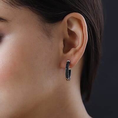 Thai Black Spinel 2.15 ctw Hoop Earrings , Gemstone Hoops, Sterling Silver Hoop Earrings , Silver Hoops , Spinel Hoops ,Inside Out Hoops