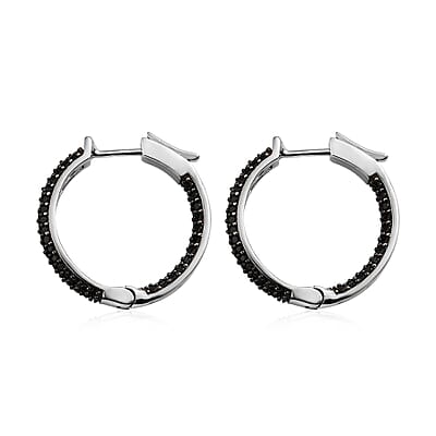 Thai Black Spinel 2.15 ctw Hoop Earrings , Gemstone Hoops, Sterling Silver Hoop Earrings , Silver Hoops , Spinel Hoops ,Inside Out Hoops