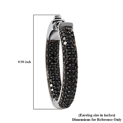 Thai Black Spinel 2.15 ctw Hoop Earrings , Gemstone Hoops, Sterling Silver Hoop Earrings , Silver Hoops , Spinel Hoops ,Inside Out Hoops
