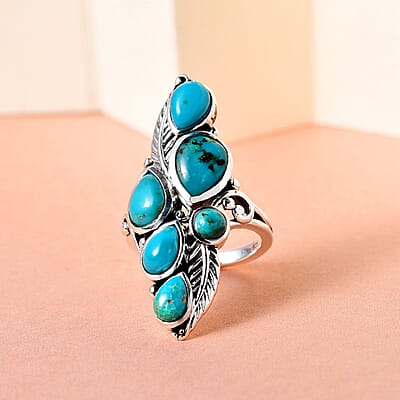 Artisan Crafted Sierra Nevada Turquoise Elongated Ring in Sterling Silver (Size 10.0) 4.75 ctw