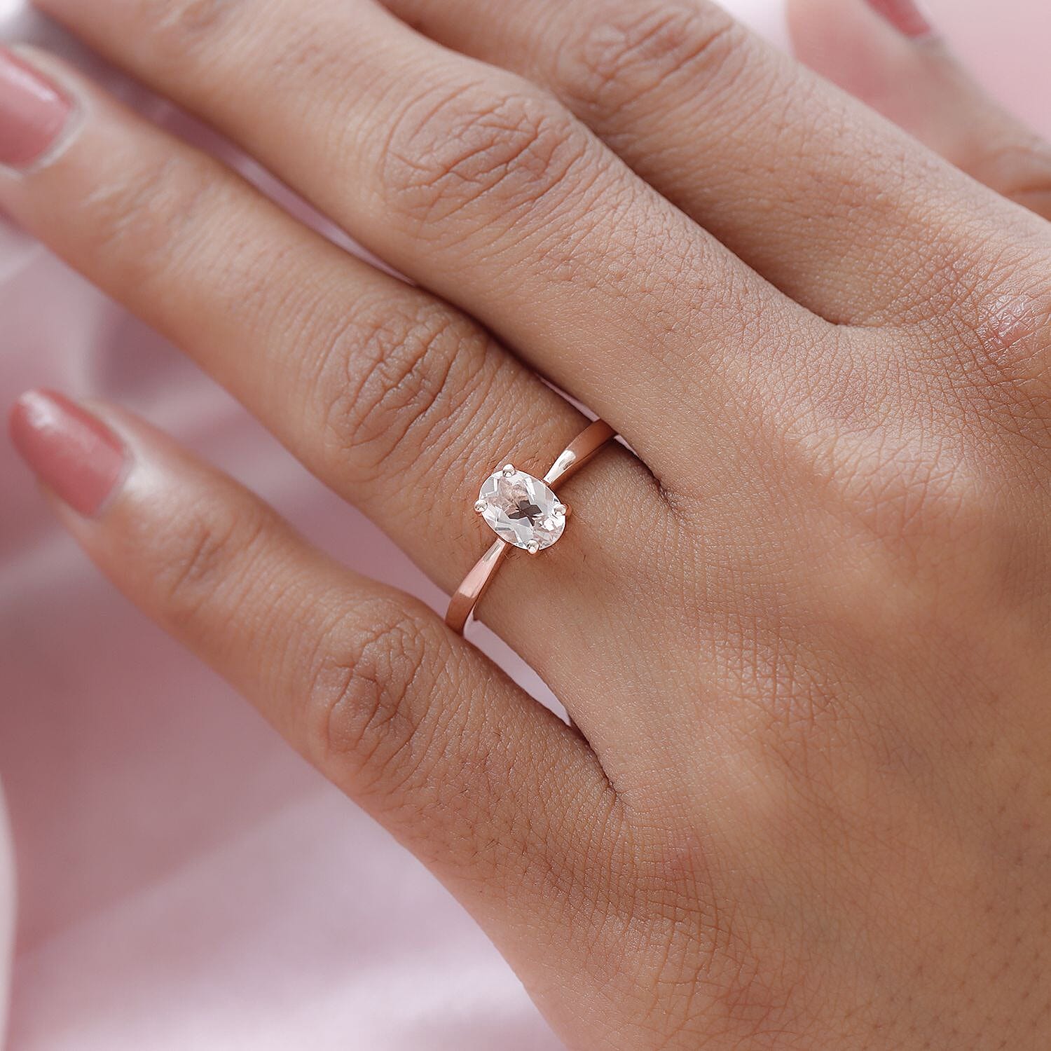 Marropino Morganite Solitaire Ring in Vermeil Rose Gold Over Sterling Silver (Size 10.0) 0.75 ctw
