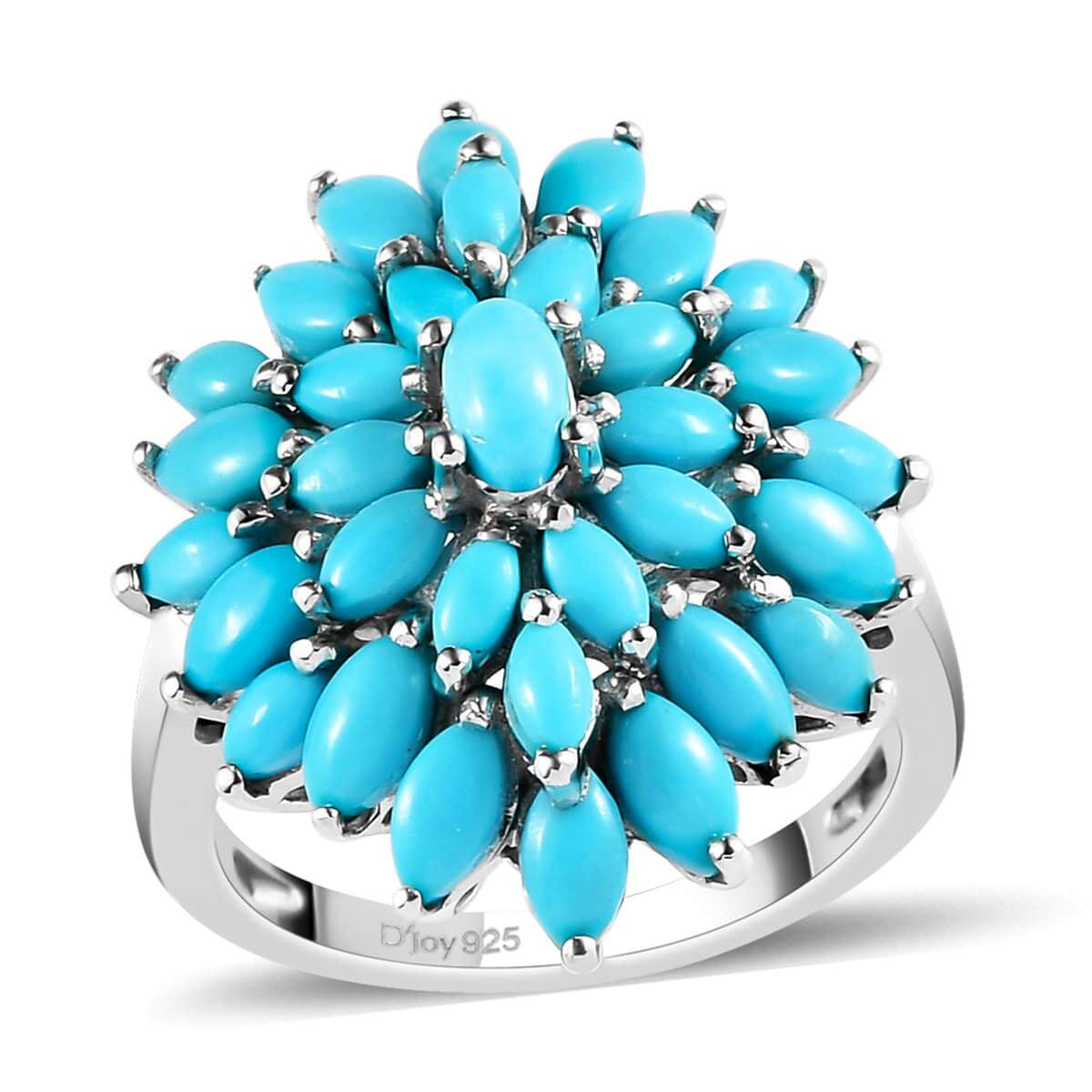 Sleeping Beauty Turquoise Floral Spray Ring in Platinum Over Sterling Silver (Size 10.0) 3.75 ctw image number 0